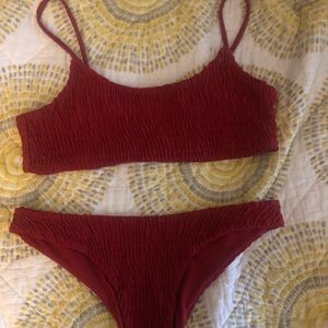 Red ruched bikini
